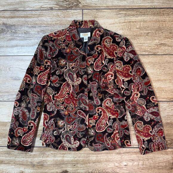 VTG Talbots 1-Button Blazer Jacket Velvet Silk Blend Floral Paisley 8P - Picture 4 of 11